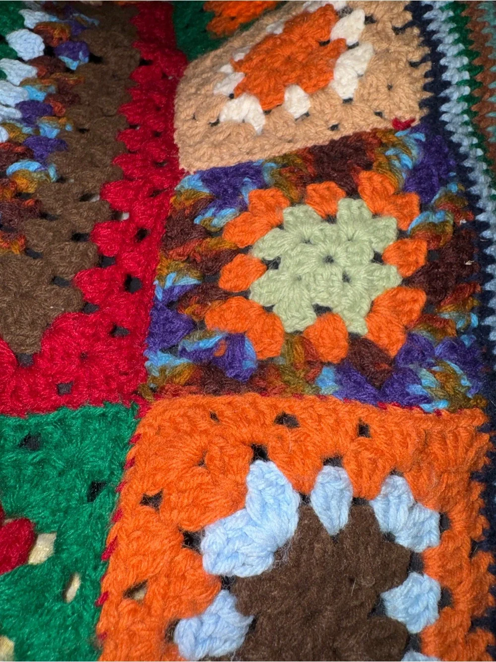 Granny square patchwork crochet Afghan blanket -handmade- multicolore 96”X 67”
